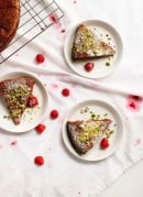 Honey Almond Cake with Raspberries, Orange and Pistachios