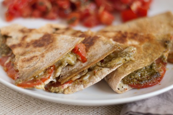 pesto and tomato quesadilla